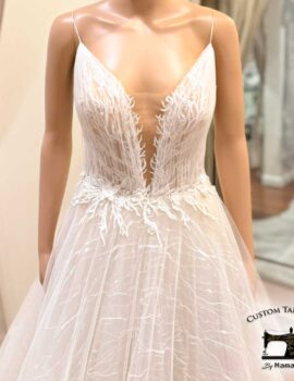 Elegant Deep V-Neck Lace Bridal Gown – Custom Handmade in San Diego