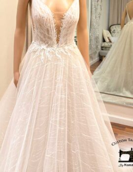Elegant Deep V-Neck Lace Bridal Gown – Custom Handmade in San Diego