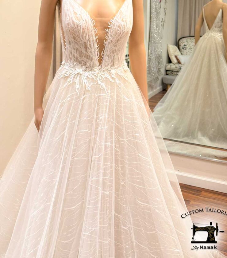 Elegant Deep V-Neck Lace Bridal Gown – Custom Handmade in San Diego