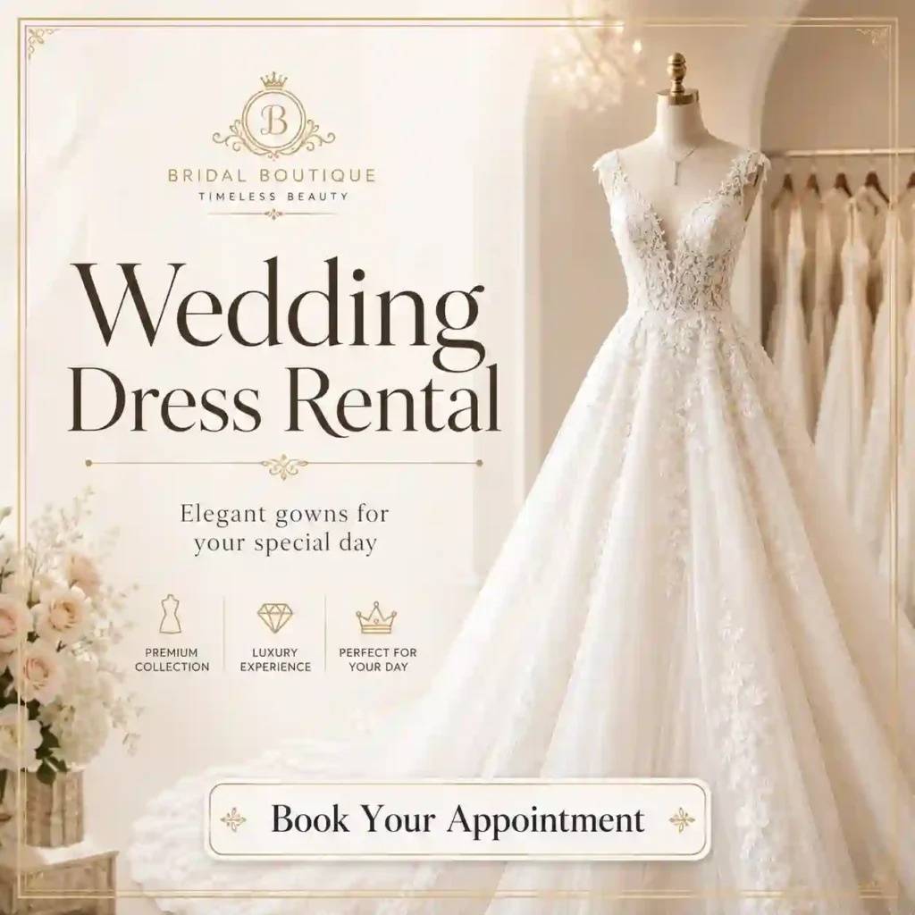 Wedding dress rental in San Diego by Custom Mamak featuring elegant bridal gowns for special occasions